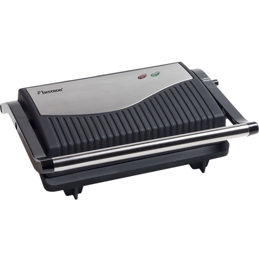 Kampeerartikelen Bestron Keukenapparaten | Bestron Apg150 Panini Grill Rvs Zwart