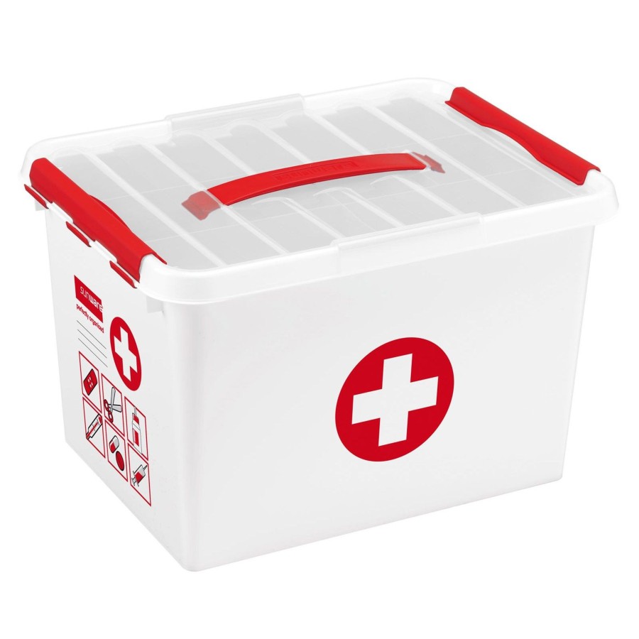 Kampeerartikelen Sunware Opbergboxen & Kratten | Sunware Q-Line First Aid Opbergbox 22 Liter Wit Rood