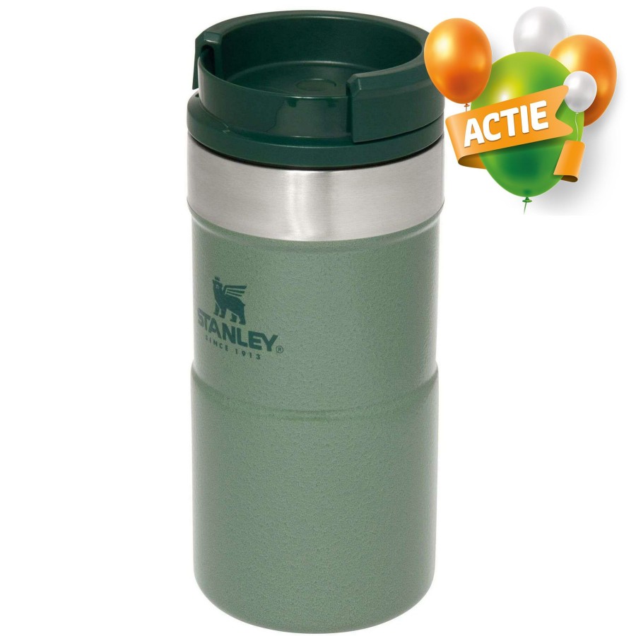 Kampeerartikelen Stanley PMI Drinkflessen | Stanley Pmi The Neverleak Travel Thermosbeker 250 Ml Hammertone Green